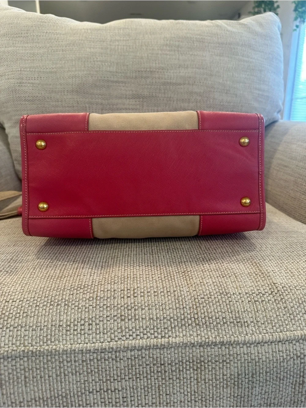 Prada Beige And Pink Canvas And Leather Tote - Picture 5 of 16